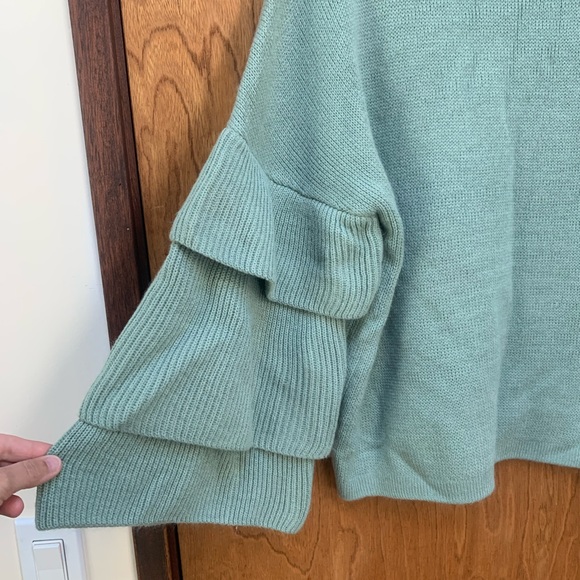 Poof XL Tiered Ruffle Sleeve Pullover Sweater Sage Green - Picture 2 of 6